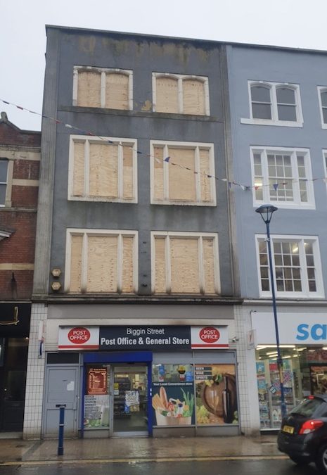 Biggin Street Post Office Windows waiting to be replaced