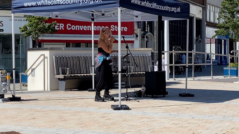 Marilyn Sky performs in the Market Square, Dover